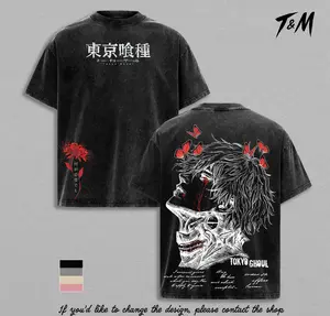 Tokyo Ghoul Ken Kaneki Shirt, Vintage Washed Anime Graphic Tee, Dark Ghoul Design Oversized T Shirt, Soft Cotton Streetwear Top, Unisex Casual Apparel, Anime Fan Gift