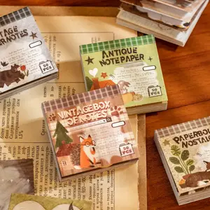 50 Sheets/book Sticky Notes, Time Stamp Series Retro Art Theme Stickers, Hand Account Stationery Water Bottle Decorative Stickers