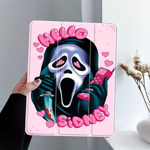 Funny Ghost Minimalist Cute Sheep Design iPad Case, Horror Lover Transparent Acrylic Stand Cover, Pencil Holder & Charger Slot, Fits iPad Pro/air/mini, Perfect Gift Shock-resistant Full Cover Protective Case Suitable for Offices Schools and Homes