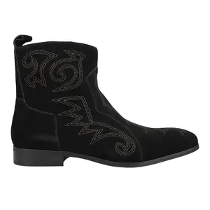Dingo Mens Brooks Embroidered Pull On Round Toe Casual Boots Ankle - Black