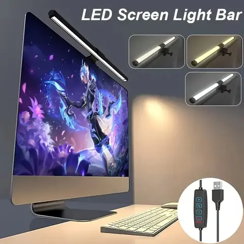 LED Monitor Light Bar with USB-Power, RGB-like Effect (White/Yellow/Blue Shades), Brightness Adjustment, Dimmable Lighting, Adjustable Lighting, Compact Desk Lamp for Gaming, Streaming, Office, Home, Modern Computer Lamp