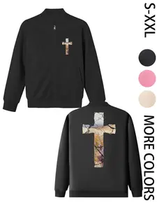 Cross Women's Printed Zip Long-Sleeve Jacket, 4-Season Casual Long-Sleeve Bomber Jacket, Fashionable Outerwear for Daily Wear & Outdoor Activities - Layering Style