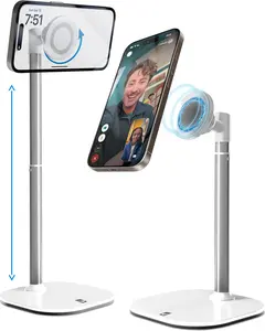 MagStand, Adjustable   Stand for Desk & Phone Holder for Video Recording, Compatible with MagSafe, Stand for  17 Pro Max, 16/15/14/13/12, Small Mag Safe Tripod (White)