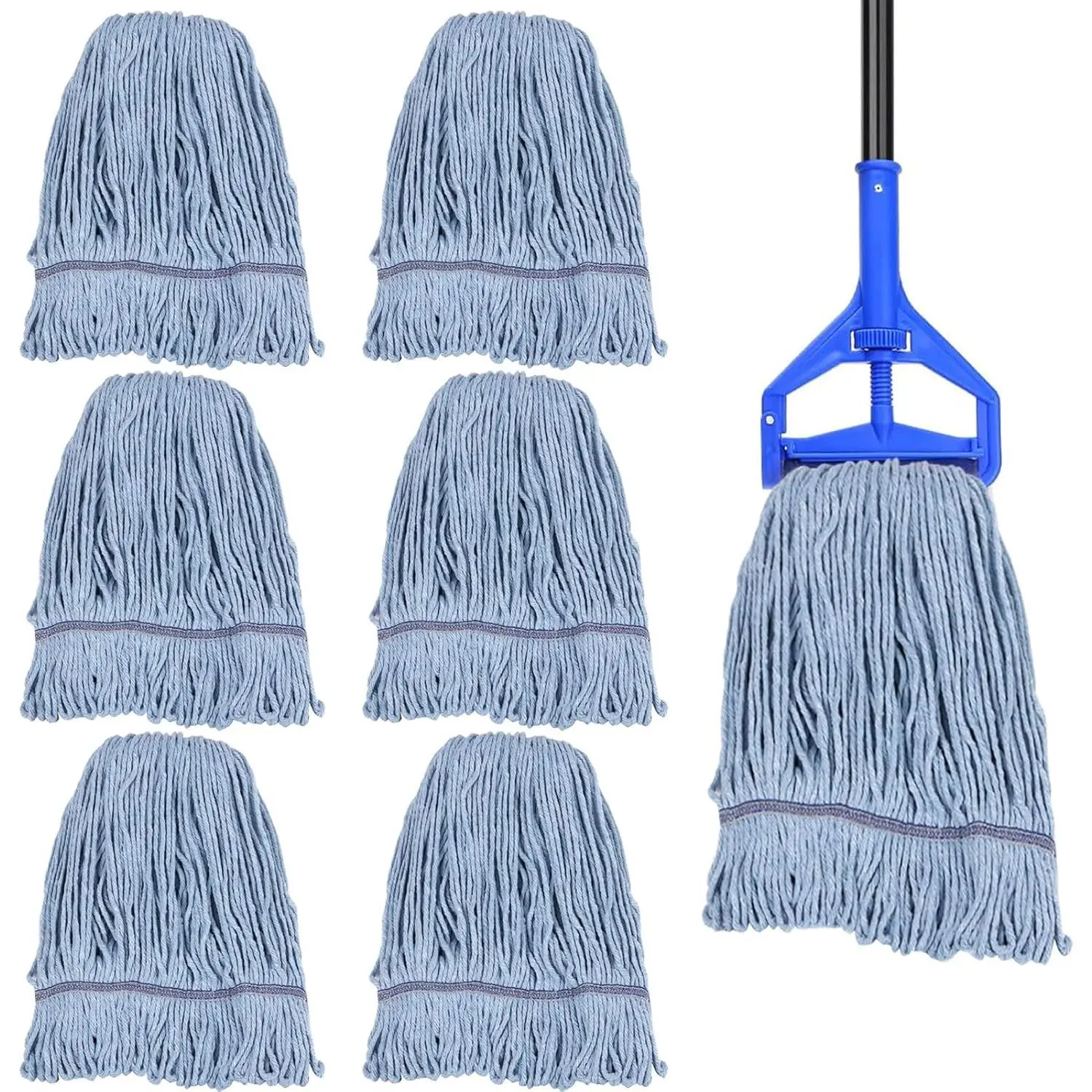 6 Pack Mop  Replacement Commercial Heavy Duty Cotton Blue Mop Heads Replacement  Looped End String Mop Refill for Industrial Residential Use