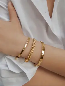 18K Gold Plated Stainless Steel Stackable Bracelet, Elegant Jewelry Bracelet, With Chain And Clover Design, Fashion Style For Women, Suitable For Casual, Party, Holiday, Birthday, Wedding, Gift Valentines