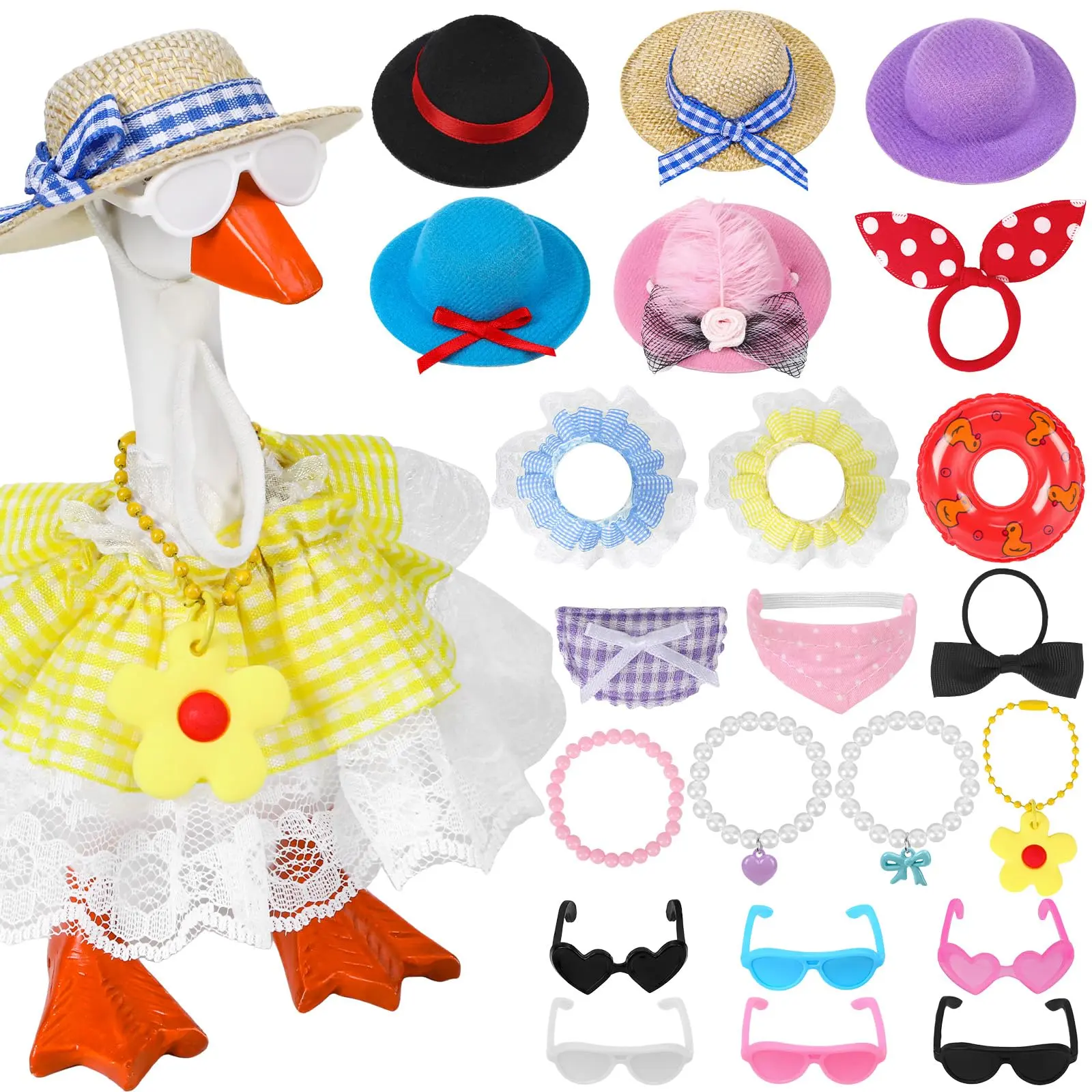 22 Pcs Magnetic Goose  Duck Costume Accessories Set（without goose statue） DIY Dress Up Decor Kit for 7 Inch Goose Figurine with Hats Sunglasses Necklace Dress Bandana, Creative Home Office Desk Decoration Supplies