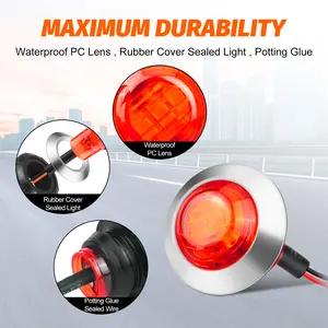 10Pcs 3/4" Side Marker Trailer LED Lights, 4LED Round Clearance Brake Stop Turn Signal Tail Bullet Light 12V, for Trailer Truck Van RV ATV Bus, w/Smoked Lens Stainless Chrome Bezel