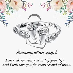 Angel Wing Memorial Ring for Pregnancy Loss – Miscarriage Remembrance Jewelry for Women, Sympathy Gift for Mother, Mommy of an Angel Ring