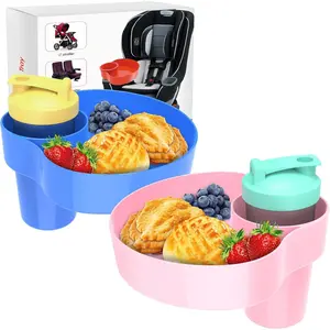 2pcs Kids Travel Tray Accessory for Car Snacks Tray– Car Seat Tray with Cup Holders for Snacks and Drinks, Pink&Blue