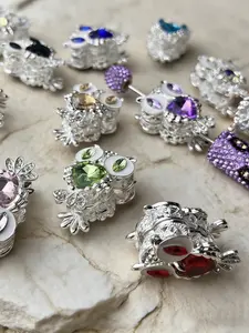 Random Color 4 Pack Alloy Owl Beads with Artificial Crystal Decorations, DIY Jewelry Making Supplies, Cute Animal Style, All Seasons, Rhinestone Charms