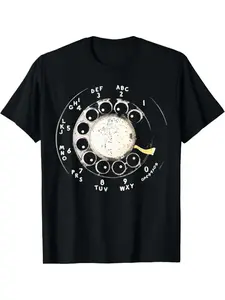Men'S Vintage Rotary Phone Dial Pattern T-Shirt - 100% Cotton, Comfortable Short Sleeve Crew Neck, Perfect for Summer Outdoor Activities and Casual Wear