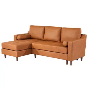 L-Shaped Sofa Couch with Left Chaise,  3-Seater Sofa, Modular Sectional Sofa, Convertible Corner Sectional Couches for Living Room, PU Leather Deep Seats Sofa for Apartment