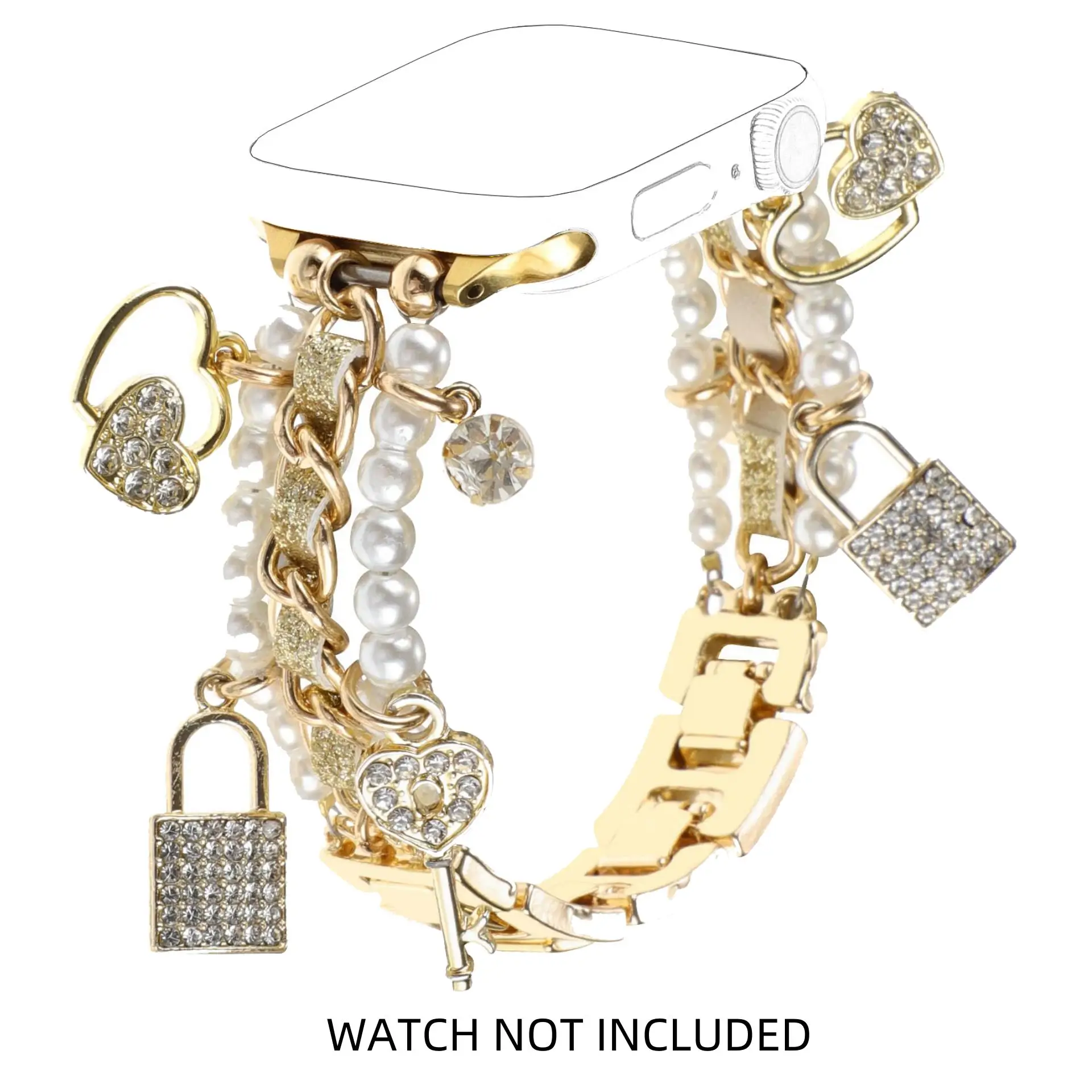 Fashion Watch Band with Unique Pendant, Replacement Smartwatch Strap with Chain Charms for Apple Watch Series 10 9 8 7 6 5 4 3 2 SE Ultra, Smart Watch