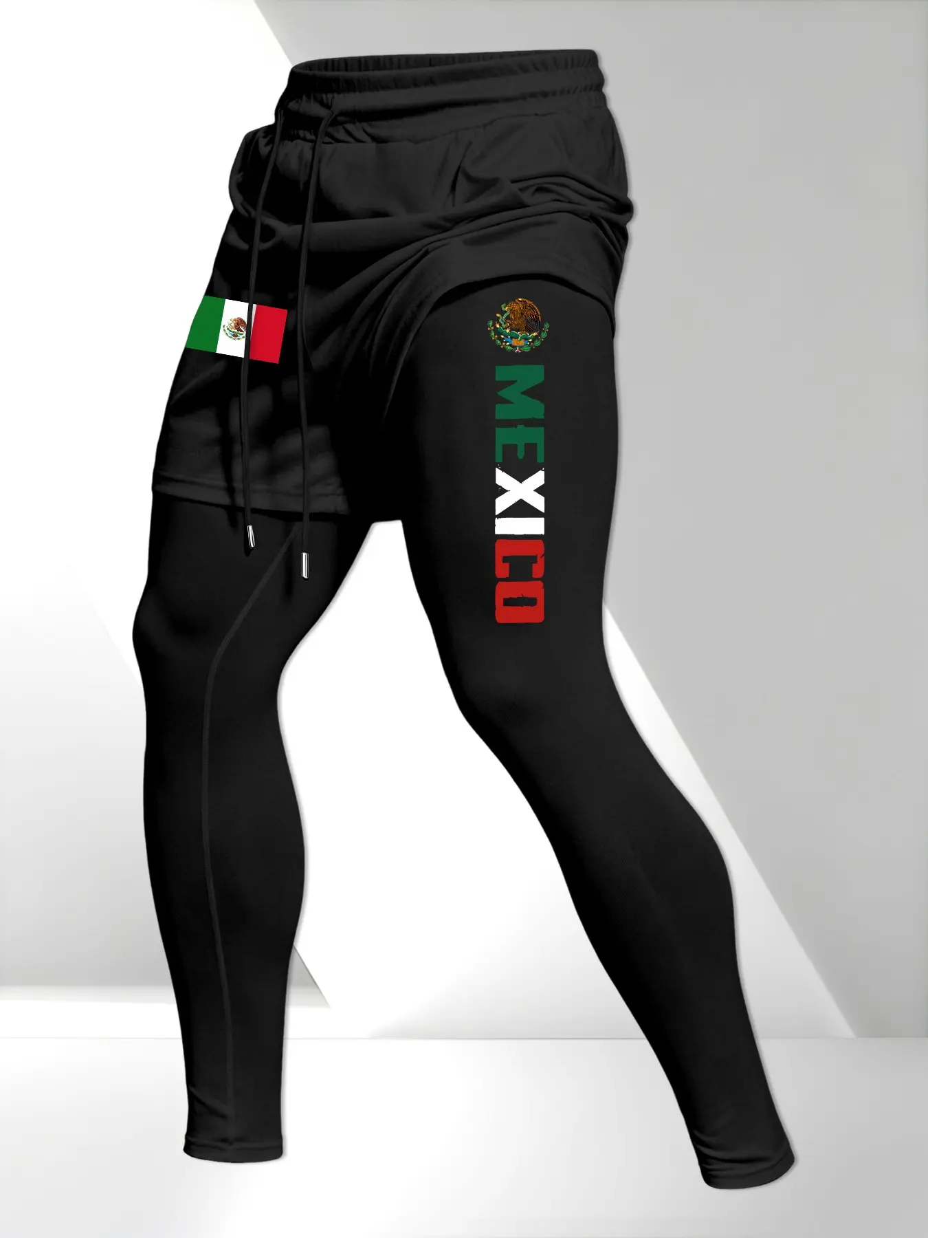 Men's Casual Sport Long Pants, Fashion Mexican Pattern, Fake Two-Piece Design, Comfortable Daily Wear, Versatile Sports Apparel