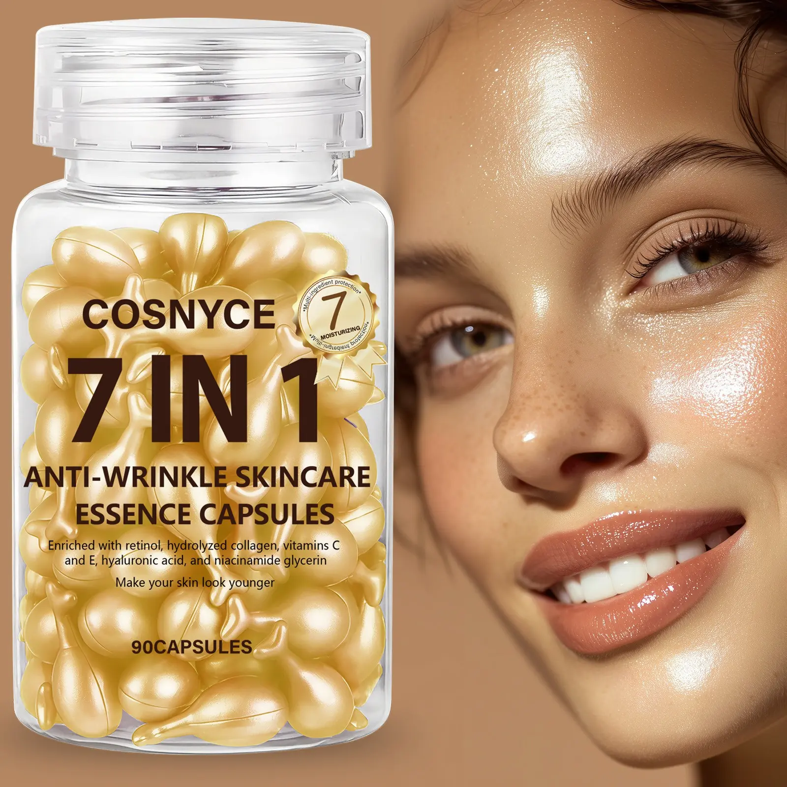 Cosnyce 7-In-1 Facial Essence Capsules with Niacinamide & Retinol, Anti-Wrinkle Skincare, Moisturizing Hydrating Formula, Advanced Face Serum