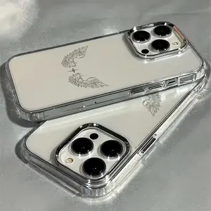 Angel Wings Metal Frame Transparent Phone Case Full Coverage Tpu for iPhone 6/7/8/x/XS/XR/XS Max/11/12/13/14/15/16/17/pro Max, Anti-Drop, Scratch-Resistant