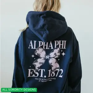 All Sorority All About The Bows Navy Hoodie, Trendy Greek Life College Apparel, Cozy Unisex Pullover Hoodiie, Cute Bow Aesthetic Design, Perfect Gift for Sorority Sisters