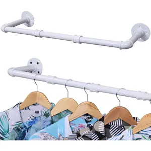 White Industrial Pipe Clothing Rack, 30 Inch Pipe Clothes Rack, Wall Mounted Detachable Garment Bar, Duty Iron Rod for Closet