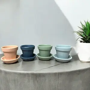 Starter Plant Pots Mini Pots Hand Painted Terracotta Pots in Assorted Colors for Home Decor