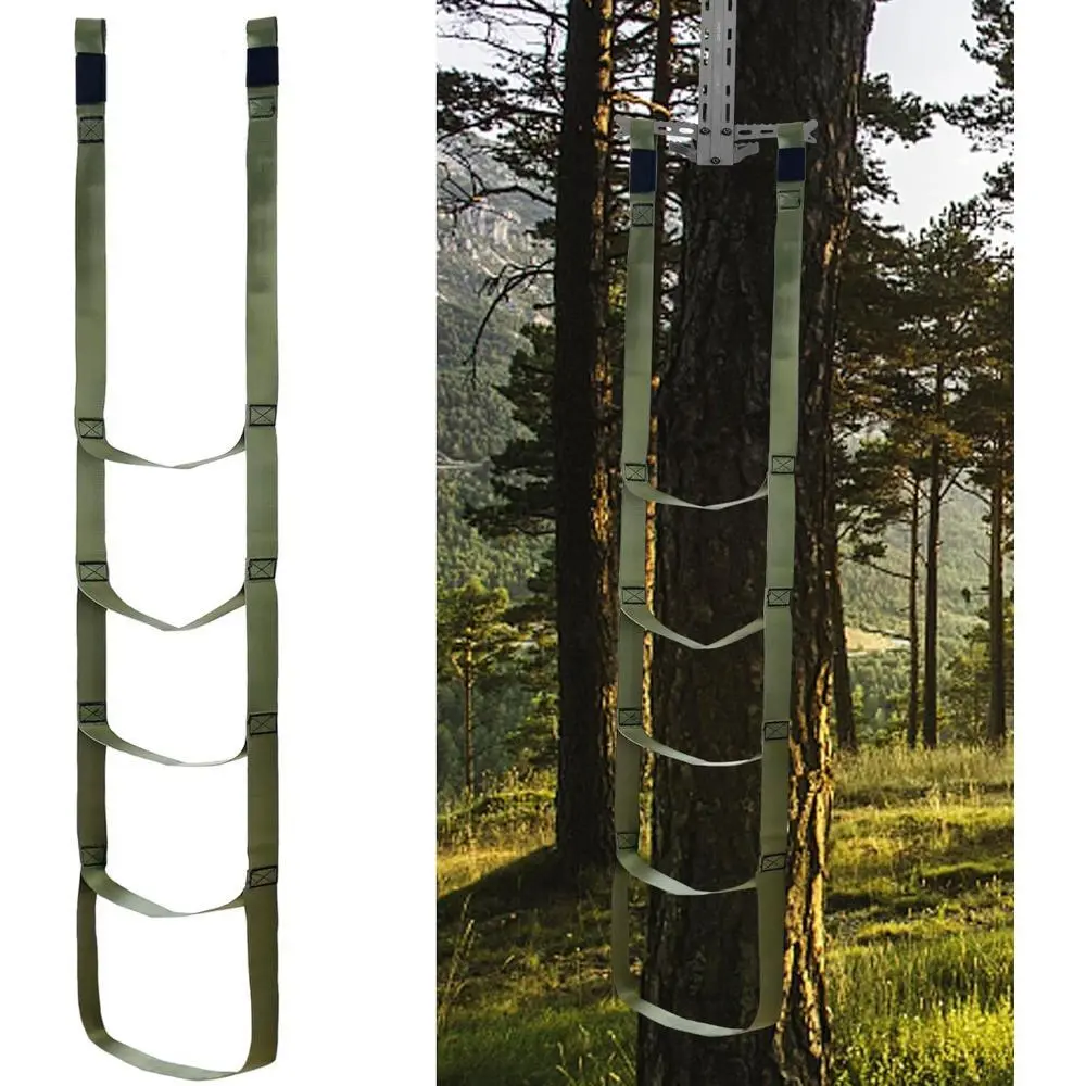 4-Step Nylon Webbing Rope Ladder Climbing Aider, Roll-Up Form, Secure Hooks for Hunting Climbing Sticks, Adjustable, Tree Climbing