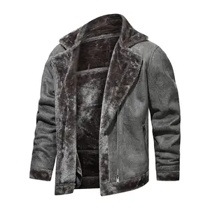 Men's Leather and Fur Integrated Turn-Down Collar Fleece-Lined Thickened Slim-Fit Jacket Men's Top Stylish