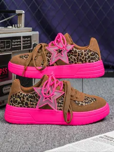 Men's Fashion Leopard Print Low Top Sneakers, Soft Lightweight Breathable Casual Trainer Walking Shoes, Perfect for Halloween Christmas Gifts