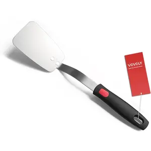 Stainless Steel Flexible Spatula Turner, Thin Metal Spatula for Cast Iron Skillet, with Thin Blade and Heat Resistant Silicone Handle, for Egg, Cookie, Meat, Crepe, Medium
