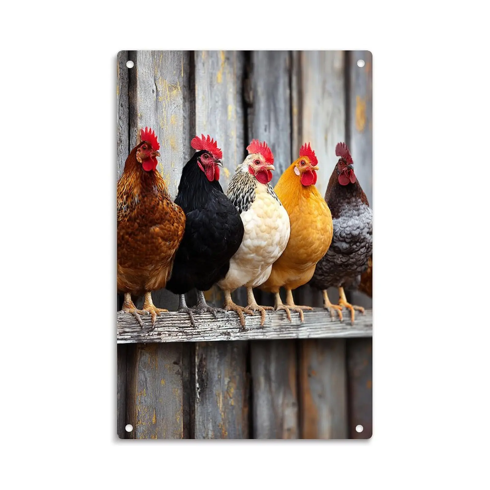Farm Animals Rooster Hen Chicken Vintage Metal Sign Print Aesthetic Room Decoration for Home Bedroom Kitchen Bar Dorm Bathroom Wall Decor 8 X 12 Inch