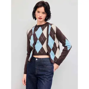 Cider [size 2-26] Knit Round Neckline Argyle Tank Top & V-neck Button Up Cardigan Set SwimWeek