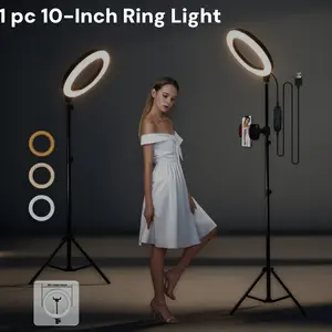 10" Ring Light with Tripod Stand and Phone Holder (145 cm / 57") – Dimmable LED Ring Light for TikTok, YouTube, Photography, Makeup, Live Streaming, March Madness, Spring Break, World Cup
