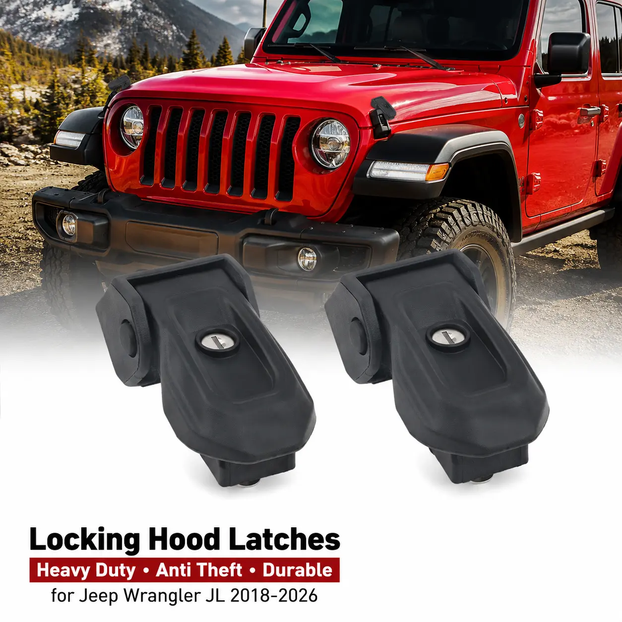 Heavy Duty Locking Hood Latches for Jeep Wrangler JL 2018-2026 | Anti-Theft Hood Catch Replacement with Keys | Durable Off-Road Upgrade