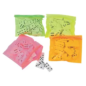 Mini Plastic Dominoes Game with Neon-Colored Vinyl Case - 12 Sets