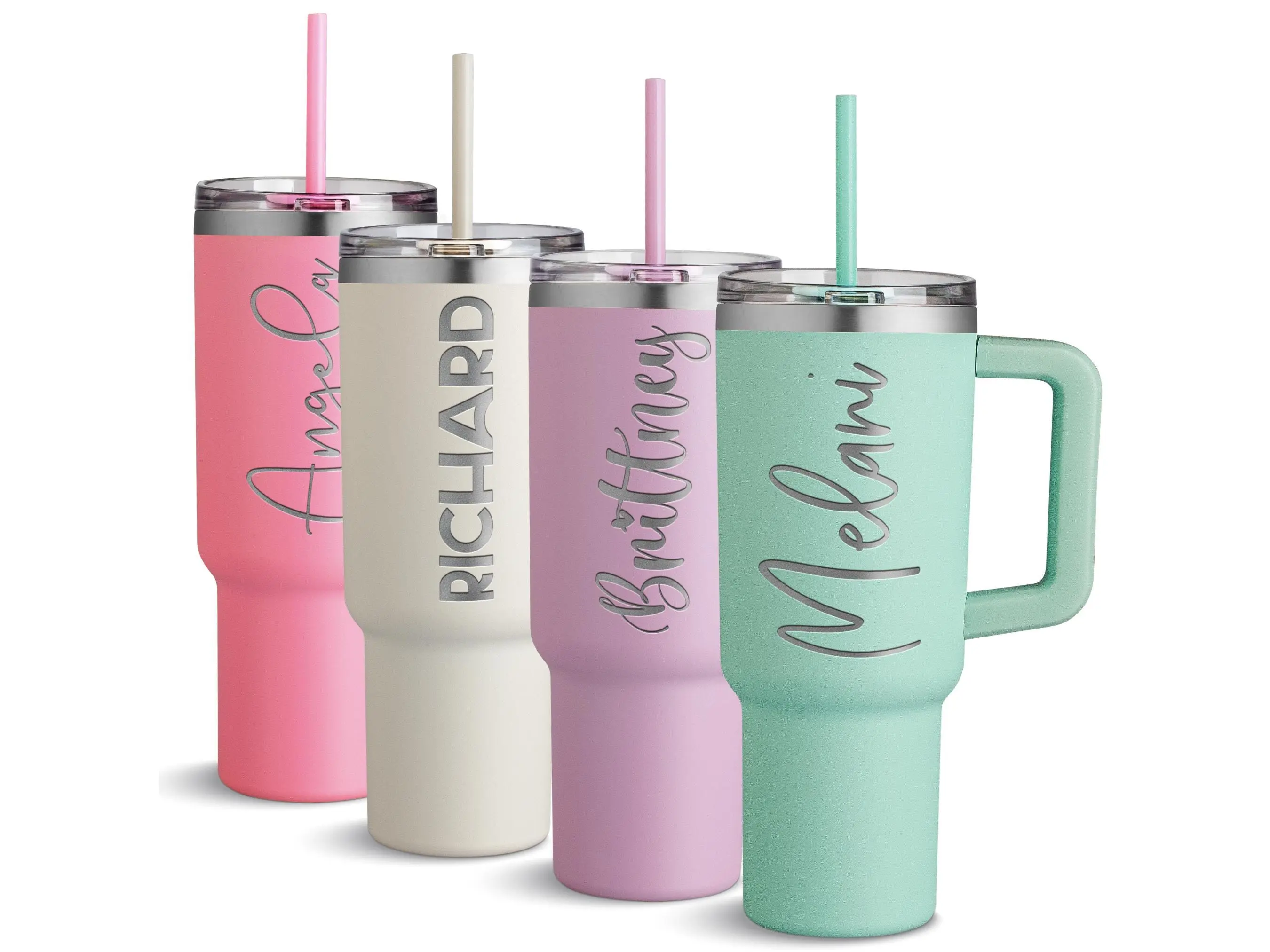 Personalized Name 40oz Tumbler With Handle, Custom Engraved Style Travel Cup, Bridesmaid Gift For Her, Teacher Mom Gift