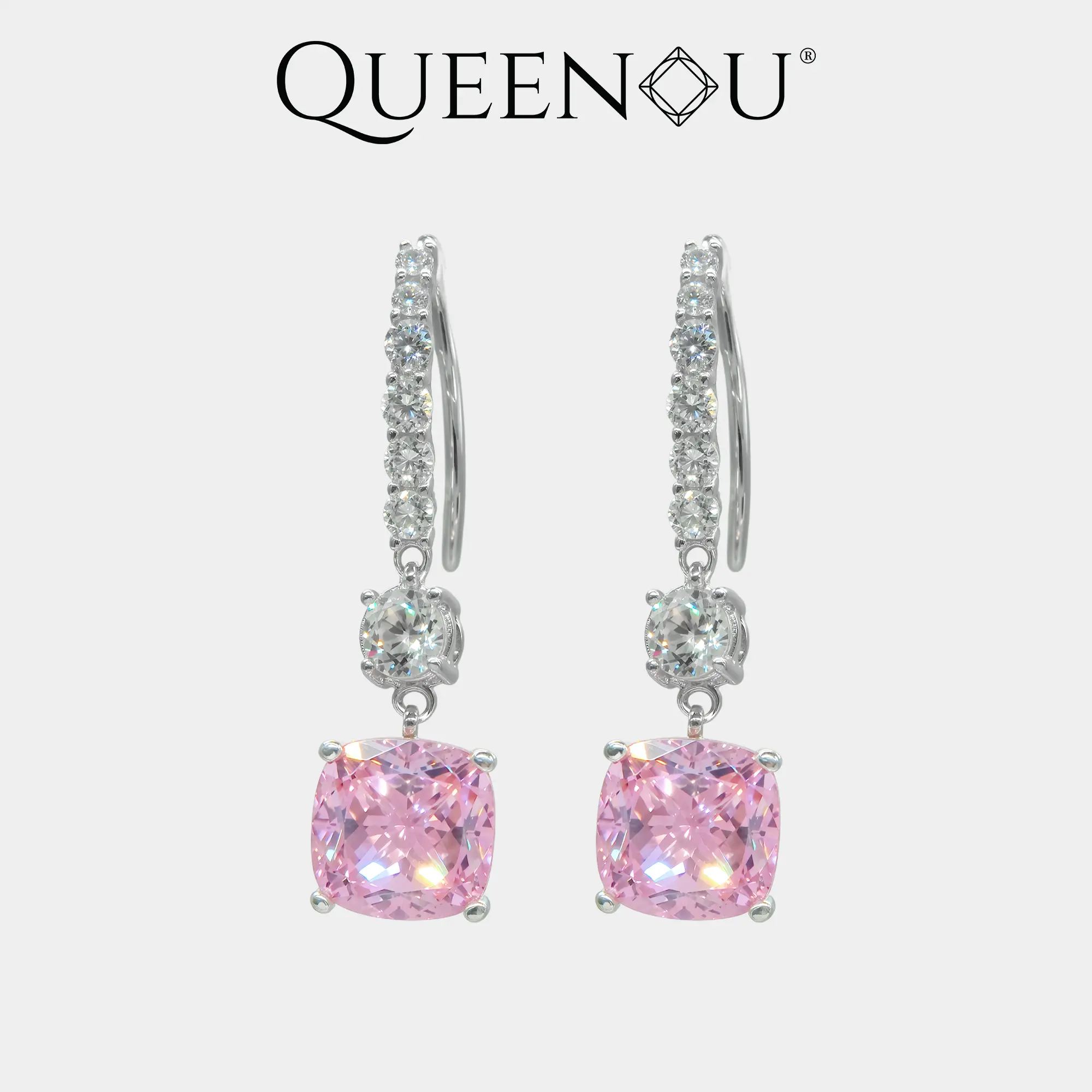 【960】Colorful Cushion Zircon Hook Earrings