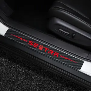 4 count Door Sill Protector Reflective 4D Carbon Fiber Leather Sticker Door Entry Guard Stickers Scuff Plate Stickers Fit for Sentra (Red)
