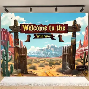 Western Wilderness Theme Party Banner, 1 Count Welcome To The Western Wilderness Party Pull Flag, Indoor & Outdoor Background Decoration