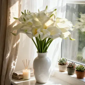 【Spring Deal】Silvanest 10/20/30pcs White Artificial Calla Lilies, 14.2" Silk Flowers with Green Stems for Elegant Home, Wedding & Holiday Decor