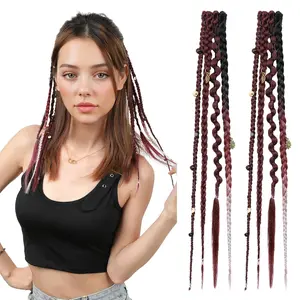 Braided Hair Extensions, 16inch Bohemian Long Braided Hair Clips, Handmade Synthetic Braided Hairpieces