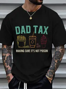 Men's Regular Fit Dad Tax Letter Print Round Neck Tee, Casual Short Sleeve Crew Neck T-shirt for Summer, Fashion Men's Top for Daily Wear, Tropical, Casual Summer Clothing