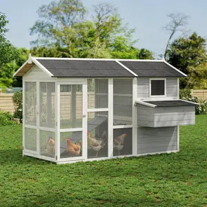 Large Outdoor Chicken Coop for 4-6 Chickens Wooden Hen House Poultry Pet Hutch Run Cage w/ Waterproof Asphalt Roof, Clamp, Nesting Box, Wire Fence, Gray (80" x 35" x 54")