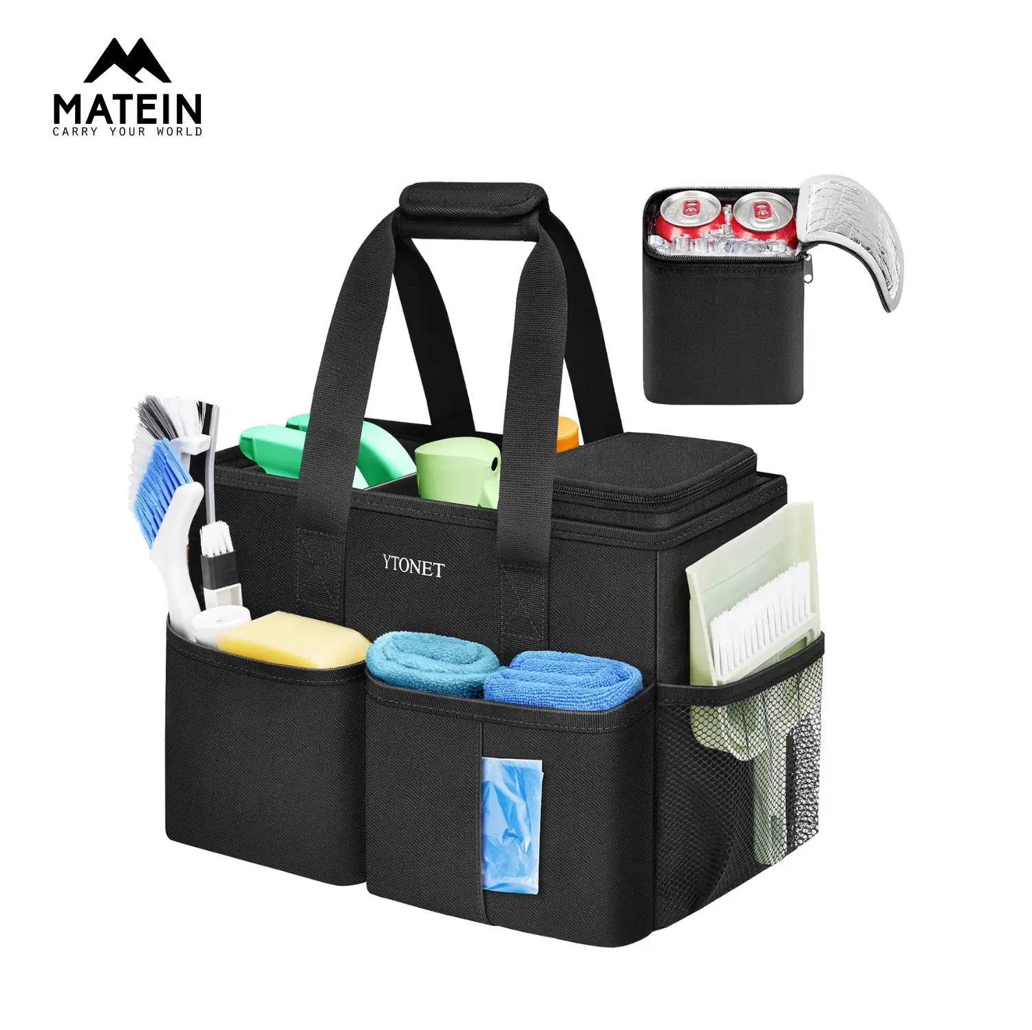 Ytonet Cleaning Caddy Bag, Water-Resistant Cleaning Supplies Organizer with Handle & Foldable Divider, Portable Housekeeping Tote for Kitchen, Bathroom & Car Cleaning Tools