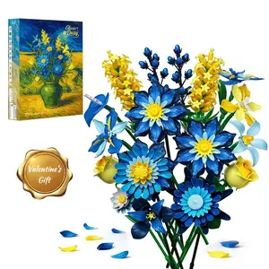 Blue Flowers Bouquet Building Sets, Includes chrysanthemum Rose ,Artificial Flower Botanical Collection, Home Decor Office Wall Art Plant Decoration, Creative Gifts Valentine Mother's Day Gifts Christmas Gifts for Adults Women , Flower Bricks (673 PCS)
