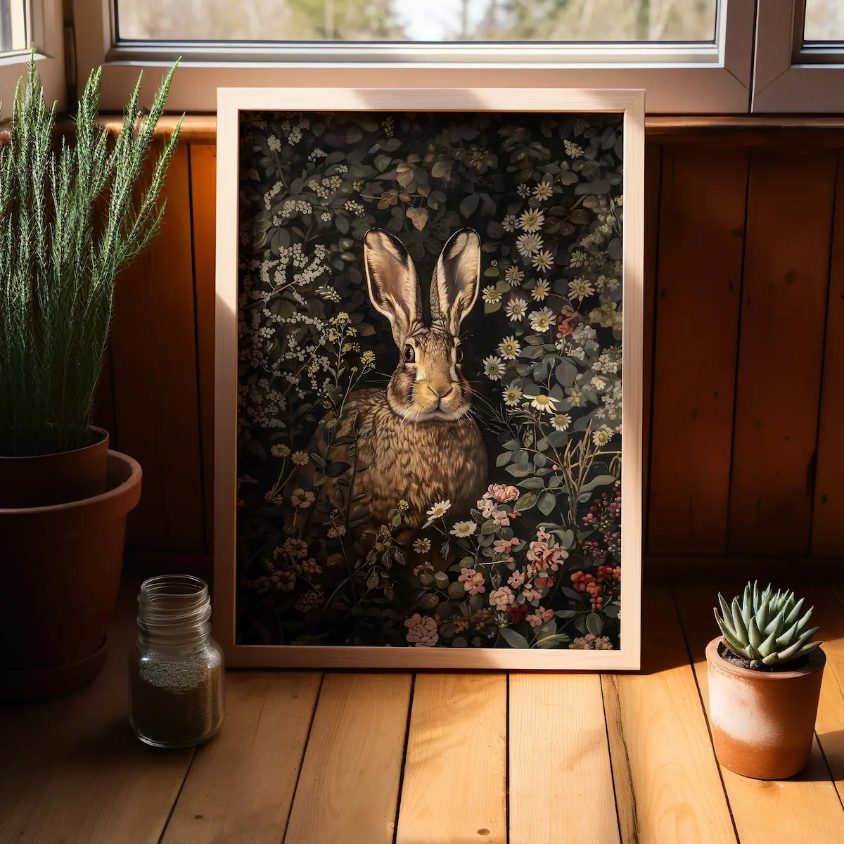 Unframed, Room Decor, Vintage Spring Woodland Gift for Her Cottagecore Dark Academia Decor, Rabbit William Morris Wall Art Print, Mid Century Botanical