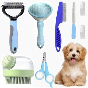 8pcs Heavy-Duty Dog Grooming Tool Suitable for Dogs - Self-Cleaning Pet Grooming Kit with Nail Clippers, Flea Comb, Bath & Shedding Brush, Silicone Toothbrush - Complete Bath, Brush & Parasite Removal for Puppy & Dogs