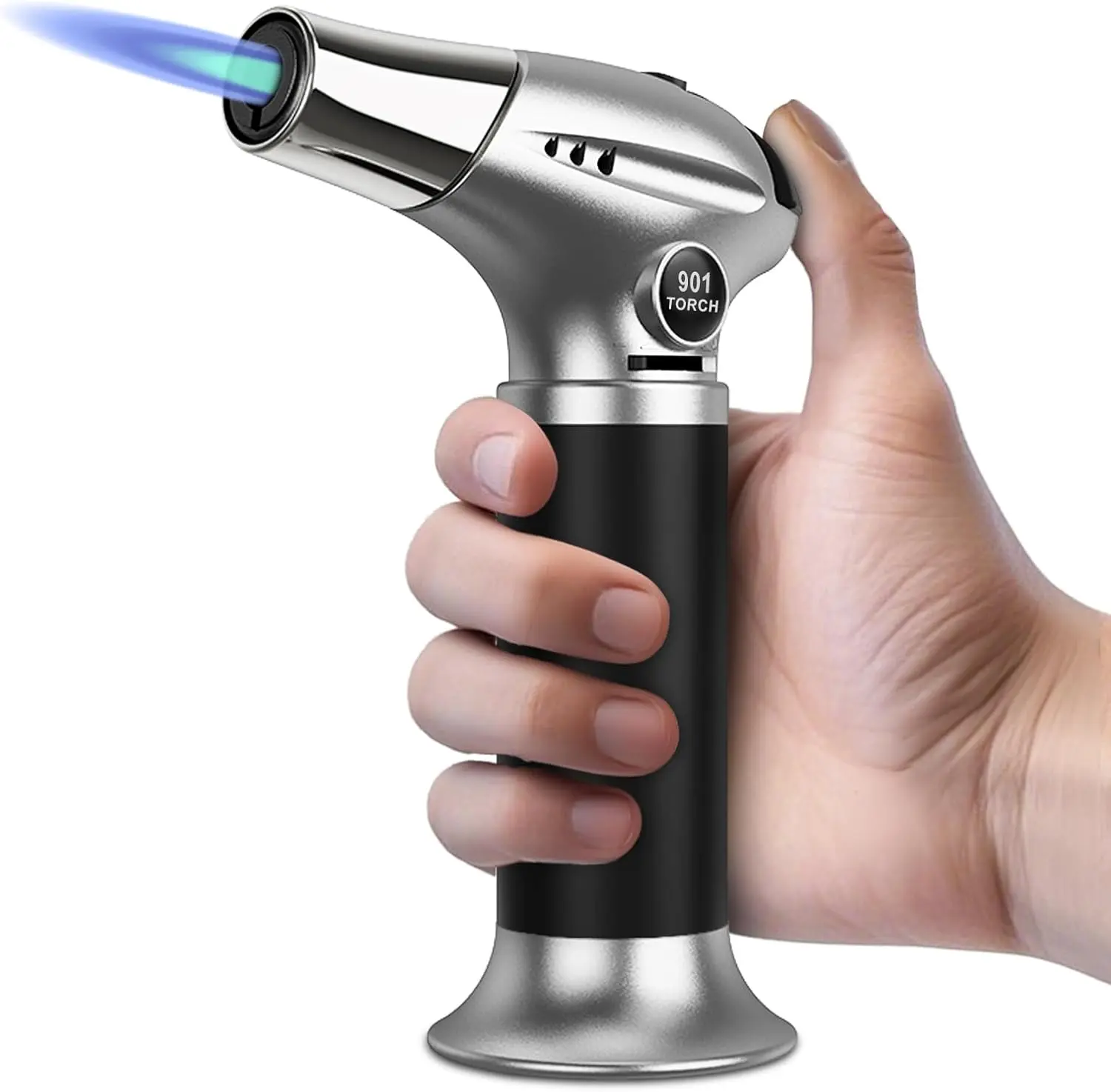 Refillable Butane Torch Lighter, Adjustable Flame Soldering Torch with Safety Lock for Kitchen Applications (Butane Gas Not Included)