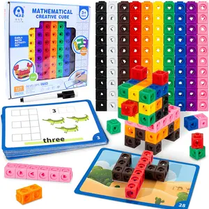117 Pieces Math Linking Cubes Kids 3-8,Manipulatives Number Counting Blocks,Snap Linking Cube with Picture Cards,Kindergarten Math Manipulatives Blocks Stacking Activity Set Educational Toys Gift
