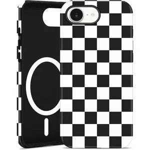 Jusy MagSafe Compatible Checkerboard Case for iPhone 17 Pro Max, Cute Aesthetic Checkered Magnetic Phone Cover, Matte Soft TPU & Hard PC Protective Cover - Black & White