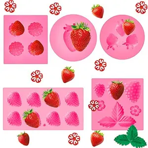 5 Pcs Strawberry Baking Mold Silicone Handmade Candy Jelly Bakeware 3D Flower Strawberry Embed Silicone Fruit Shape Pastry Mold for Soap wax Chocolate Fondant Ice Cream Cupcake Cake Decor