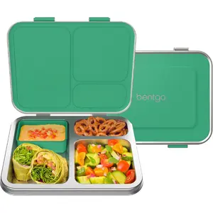Kids Stainless Steel Leak-Resistant Lunch Box - 3-Compartments with Bonus Silicone Container, Durable,, Dishwasher Safe, BPA-Free, Ideal for School, Ages 3+ (Green) Tableware Blue
