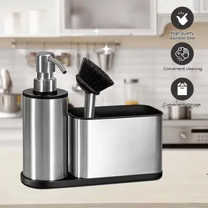 [Stainless Steel Sink Organizer] Stainless Steel Kitchen Sink Organizer - 3-in-1 Soap Dispenser Pump,Sponge and Brush Drying Rack - Space Saving Sink Accessory